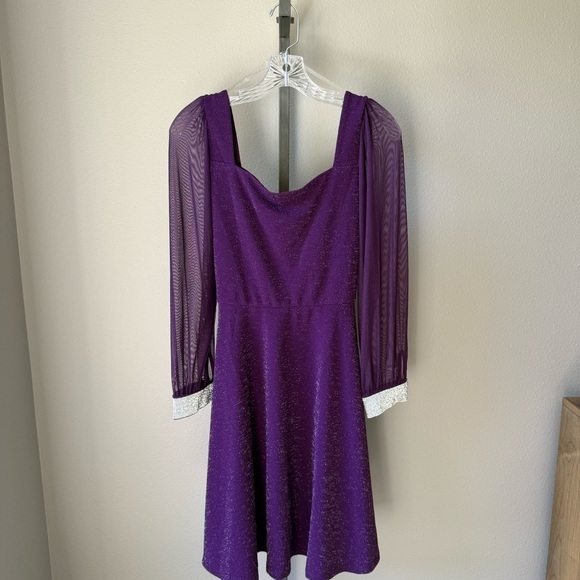Speechless Girls Plus Size 18.5 Deep Purple Sparkly Dress With Rhinestone Cuffs